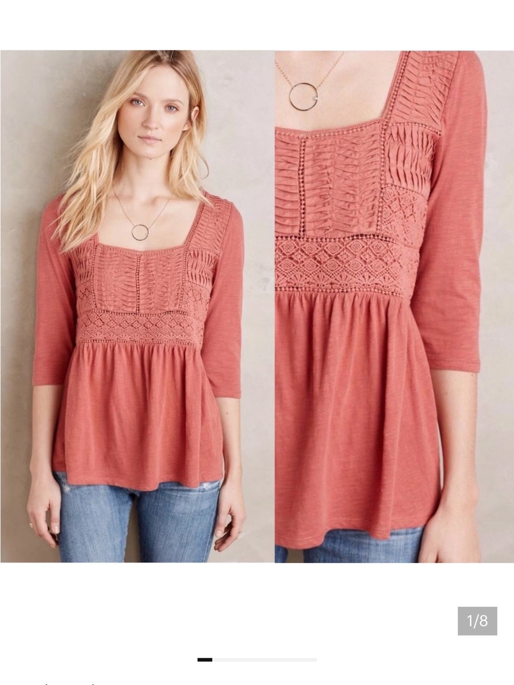 Anthropologie BOGO Free Meadow Rue Nosara Top shirt smocked crochet Medium
